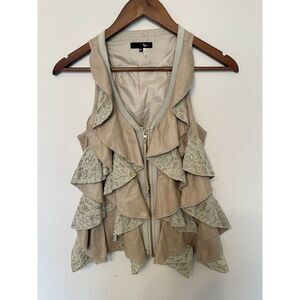 RYU Anthropologie Lace Ruffle front Lagenlook‎ Vest Size Small Festival